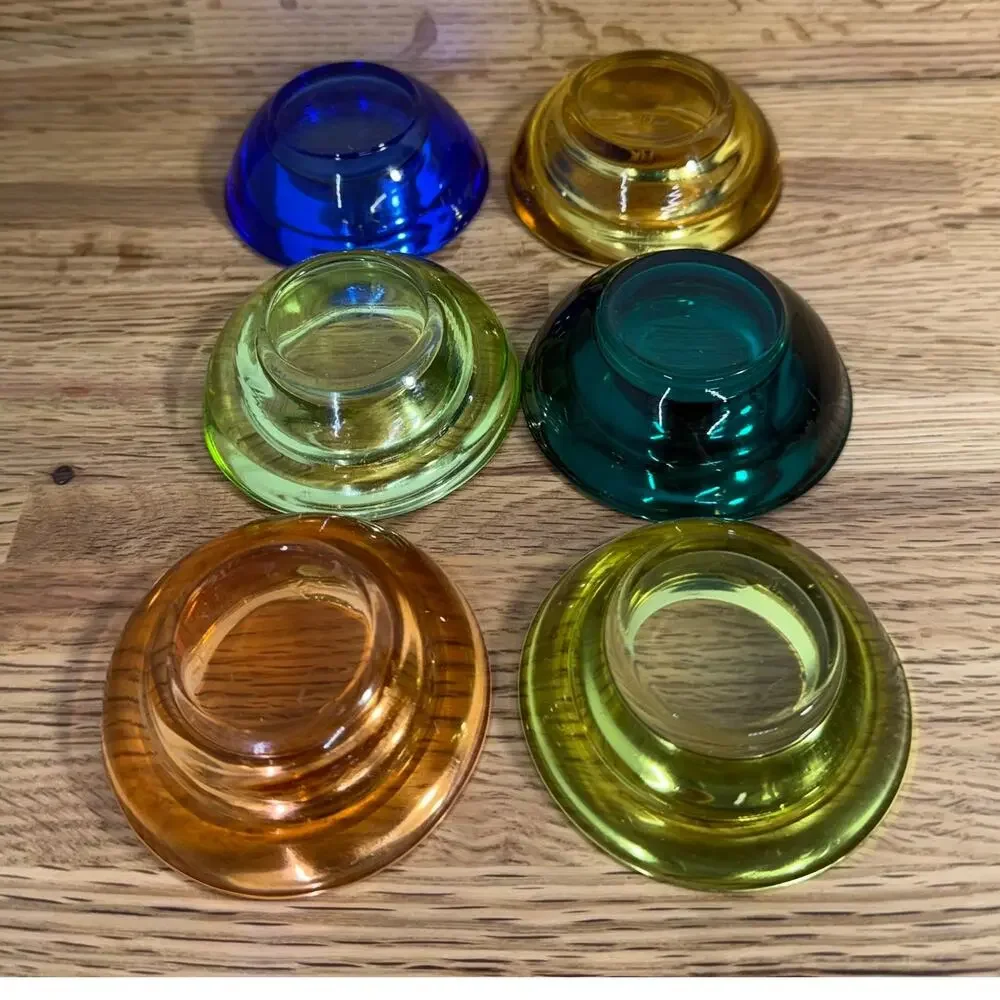 Cracker Barrel Heavy Colored Glass Tealight Votive Candle Holders Set of 6